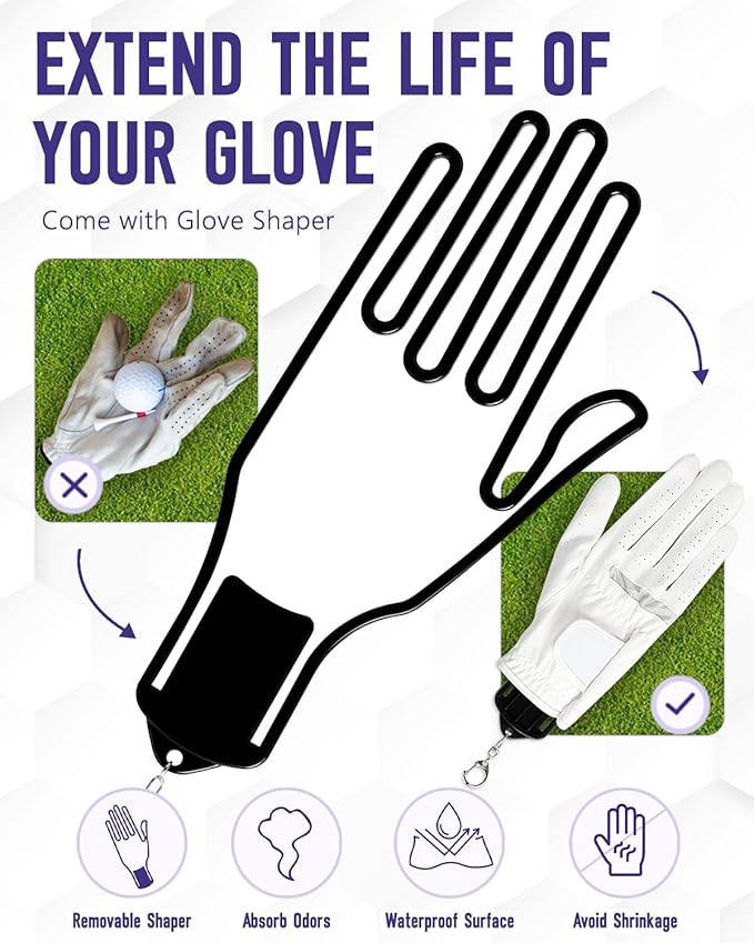 Odor-Absorbing Golf Glove Holder Case for Men Women with Glove Shaper - Fits Golf Club Bag, Golf Organizer Storage for Phone, Tees, Divot Tool, Ball Markers, Golf Gifts for Men Women