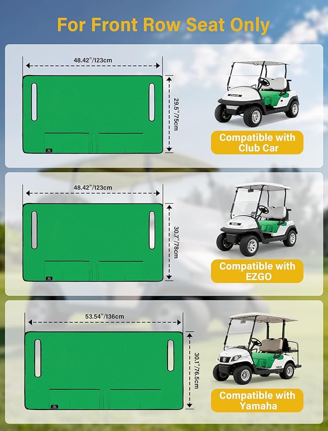 Golf Cart Seat Covers,Golf Cart Seat Towel Blanket with 4 Front Pockets & Nonskid Bottom Fits for EZGO, Yamaha, Club Car and More 2 Person Seats Golf Carts (Christmas Green, Ezgo)