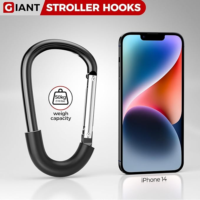 SURDOCA Stroller Hooks - Large, Heavy Duty Universal Stroller Clips and Hooks for Bags - Mommy Hook Accessories