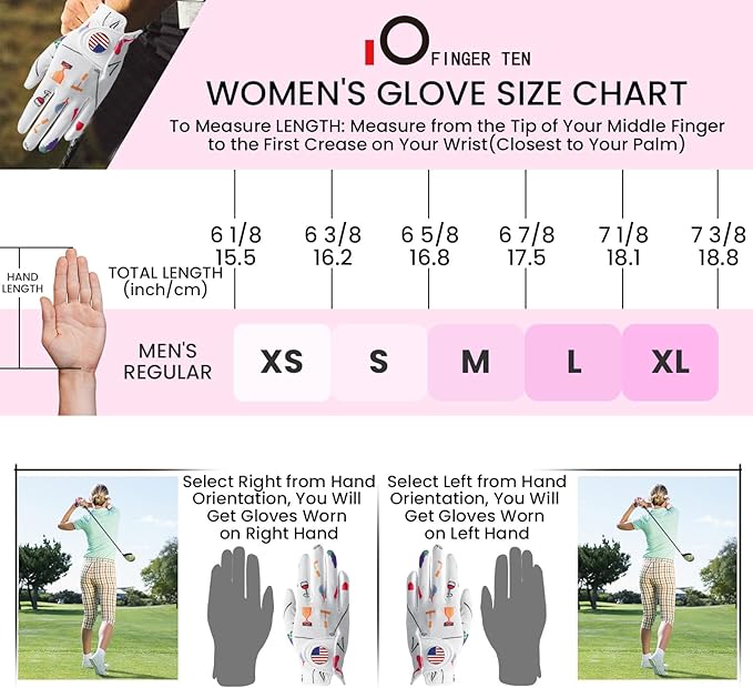 Amy Sport Womens Golf Glove with Ball Marker Rain Left Right Hand Leather Printed Pack, Ladies Golf Gloves All Weather Grip Breathable Soft Size Small Medium Large XL