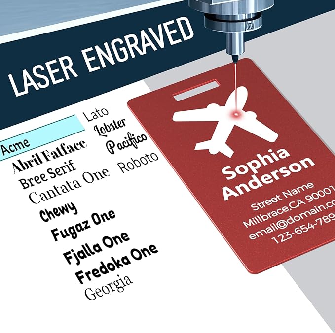 4 Personalized Metal Luggage Tags for Suitcase, Laser Engraved with Text and Logo, Custom Aluminum Name Tags with Stainless Steel Ring, for Travel, Golf Bag, and Baggage (Pink)