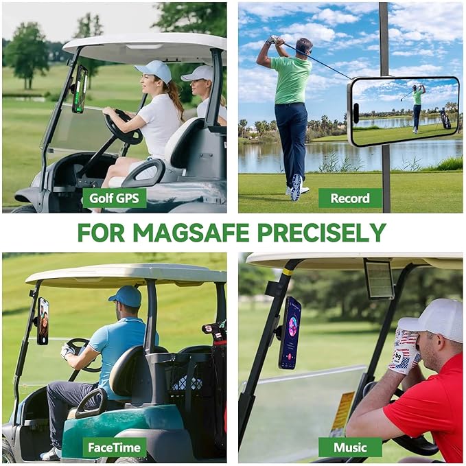 Magnetic Golf Cart Phone Holder Mount, N52 Super Strong Magnet - 360° Rotation Metal Golf Accessories, Compatible with MagSafe iPhone 17 16 15 14 13 12 & All Phones(Black)