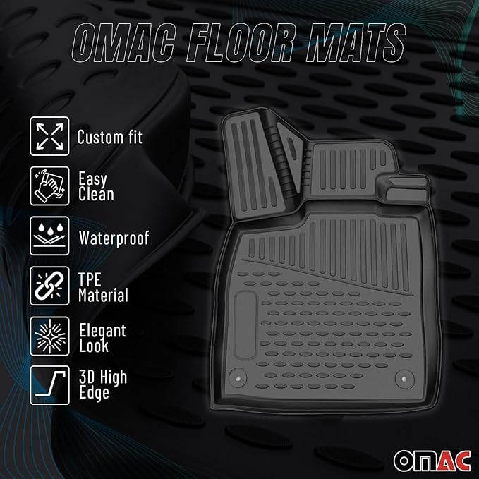 OMAC Floor Mats for VW Golf Alltrack Mk7 2017-2019 Car Mats All Weather 3D Custom Fit Rubber Mat Waterproof Odorless TPE Floor Liners Laser Measured Non-Slip (Black)