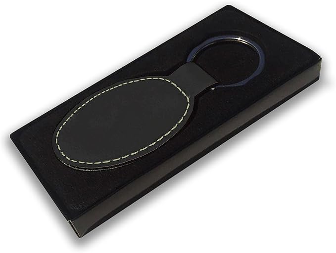 LaserGram Oval Keychain, Palm Trees, Personalized Engraving Included (Black with Gold)
