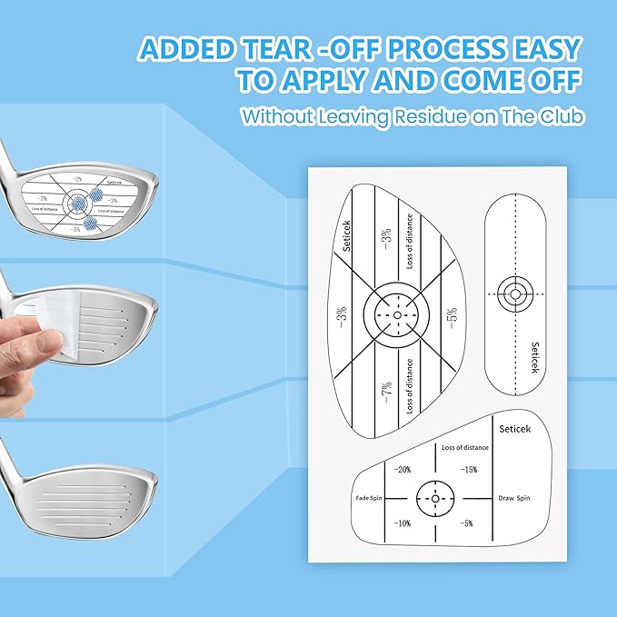 Golf Impact Tape Set 300Pcs, Self-Teaching Sweet Spot and Consistency Analysis, Golf Club Impact Stickers for Woods Irons and Putters Each 100 Pcs,Useful Training Aid Improve Ball Striking