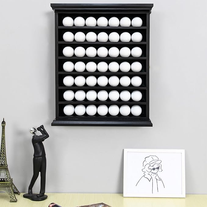 Stylish Golf Ball Golf Ball Display Case - Solid Wood Shadow Box for Home, Office, and Exhibition Display - Ideal Storage and Showcase Solution - Black Color