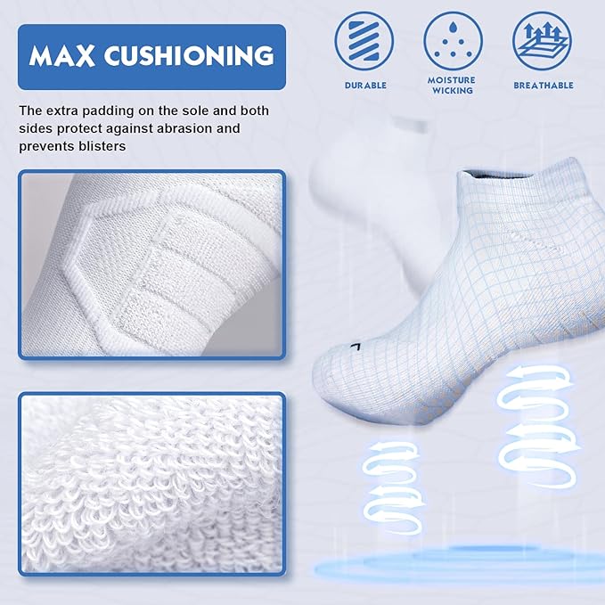 Hylaea Athletic Running Socks Cushion Padded Moisture Wicking Low Cut