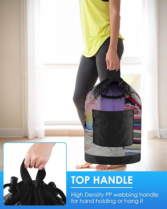 BROTOU Soccer Ball Bag with Double Shoulder Strap Large Mesh Sports Equipment Net Bag with Top Handle Heavy Duty Drawstring Bags Team Work for Basketball, Volleyball, Baseball, Swimming Gear