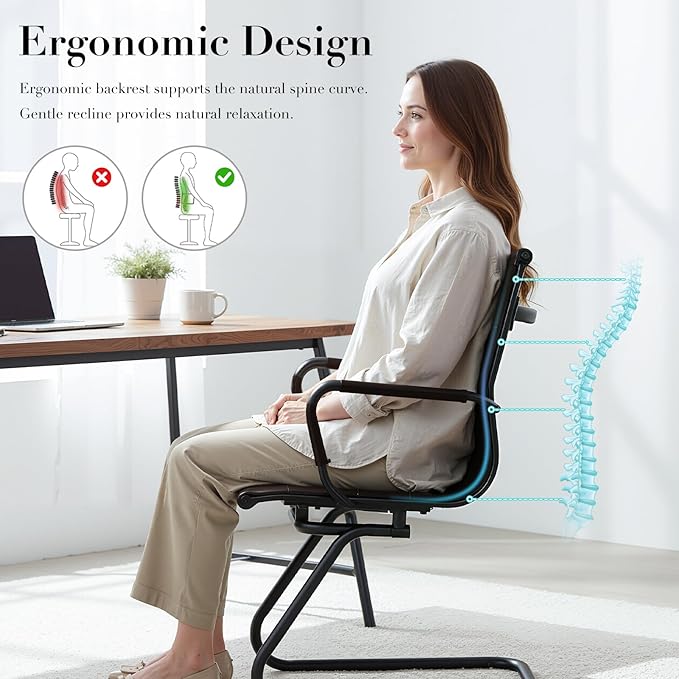 CIMOTA Waiting Room Chairs Set of 8 Leather Office Guest Chair Mid Back Reception Chairs with Sled Base for Meeting/Patient/Conference Room, Retro Brown, 8PCS