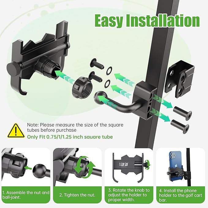 Phone Mount for Yamaha, EZGO, Club Car, 360-Degree Rotatable Universal Golf Cart Phone Holder Compatible with Most Smartphones - No Drilling