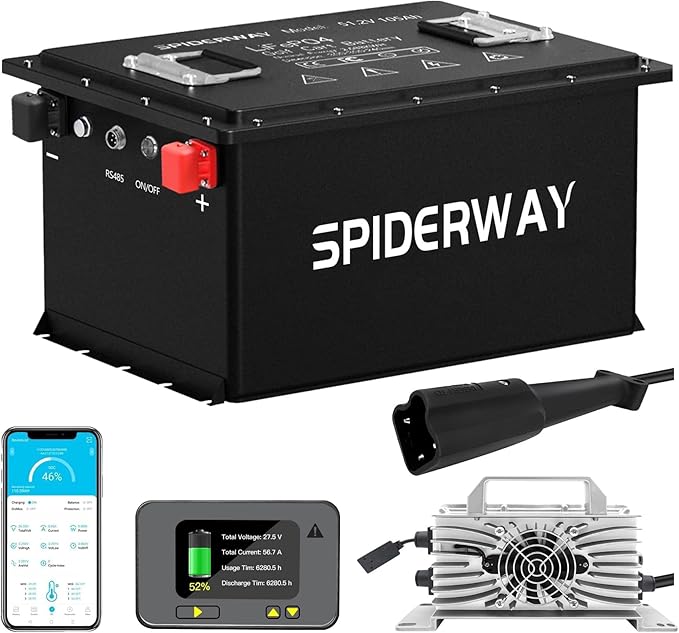 48V 105Ah Lithium Battery Golf Cart with 25A Charger, 48V LiFePO4 Battery, LCD Monitor & Mobile APP, 6000+ Cycles 48V Golf Cart Battery, Built-in 200A BMS, Max 10.24kW Output, Perfect for Golf Carts
