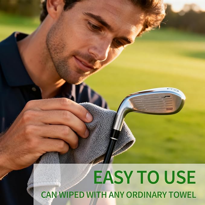 Golf Club Cleaning kit, 3-in-1 Easy to Use Golf Club Cleaner Includes 250ml Golf Club Polish, Golf Club Brush and Groove Cleaner 2 ft Retractable Zipline Carabiner, Microfiber Cloth