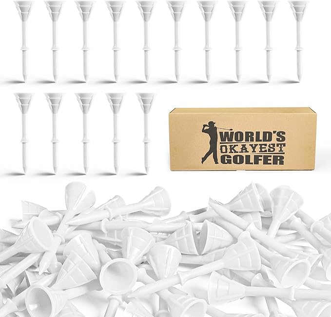 FINGER TEN Unbreakable Golf Tees Plastic 3 1/4 inch Value 50/100 Pack, Low Friction & Low Ball Spin Long Tees to Improve Distance & Accuracy, Durable Tees with Assorted Colors to Practice