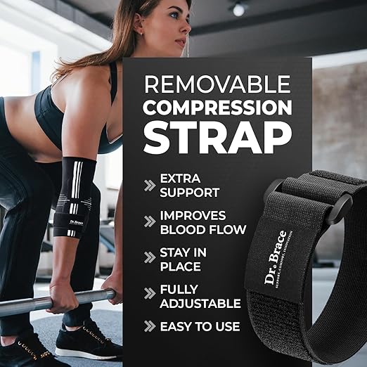 DR. BRACE® Elite Elbow Brace Support, Breathable Elbow Compression Sleeve with Gel Pad for Golfer's, Tennis Elbow & Tendonitis Treatment & Pain Relief 2024 (A Black-White, Small)