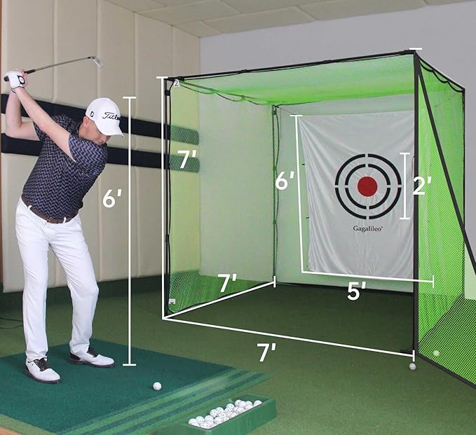 Gagalileo Golf Cage Net: 7X7X7FT Heavy Duty Practice Alloy Steel Frame and Target for Golfers Backyard Driving Range Outdoor Training