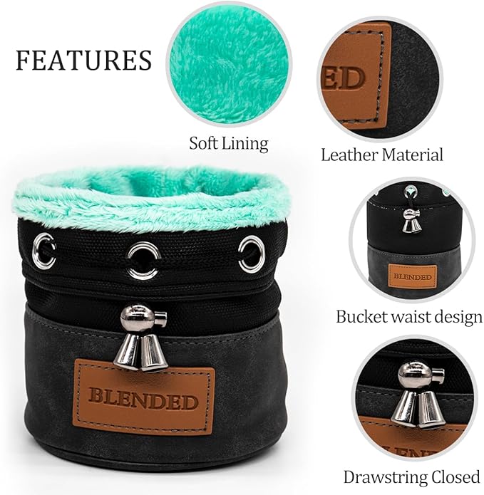 Golf Valuables Pouch,Bucket Waist Design Golf Pouch Bag with Drawstrings Golf Tee Bag Pouch Leather for Men Women Black