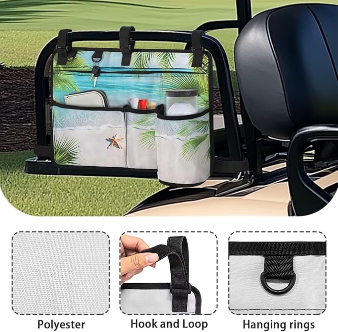Beach Golf Cart Rear Seat Organizer Foldable Storage Bag for Club Car, Wheelchair and Walker