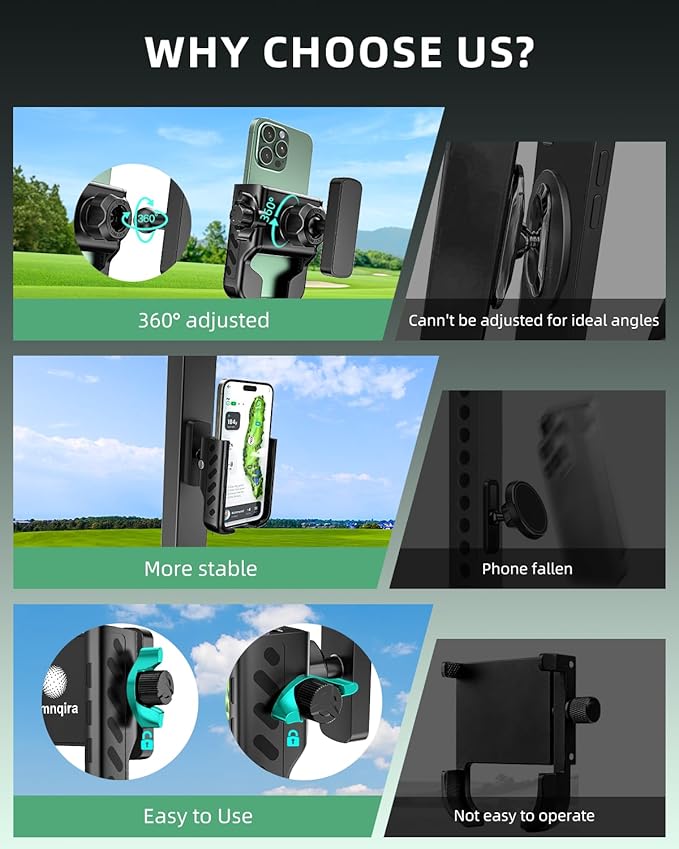 Golf Cart Phone Holder , 360° Adjustable Universal Golf Magnetic Phone Mount Compatible with iPhone Google Pixel EZGO Club Car Yamaha Icon Golf Cart Accessories Golf Gifts for Friend Men Husband Dad