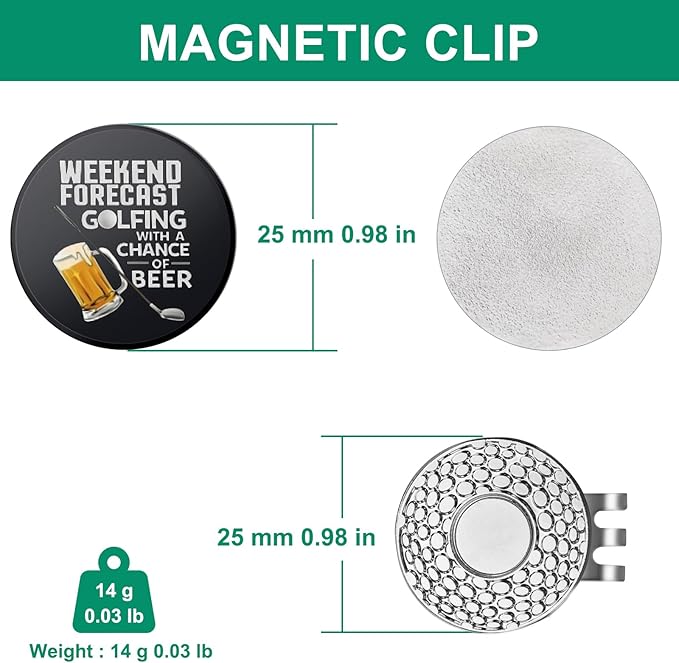 Golf Ball Marker Hat Clip, Funny Golf Accessories, Golf Gifts for Men 25 MM