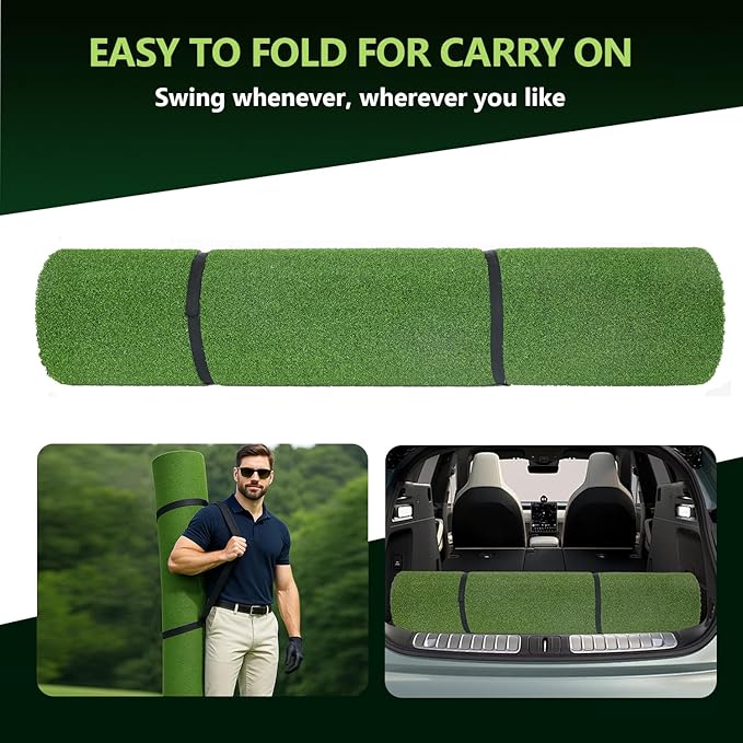 31mm Golf Mats Practice Outdoor & Indoor, 5x4ft/5x5ft Golf Hitting Mat with 9 Tees, Heavy Duty Artificial Turf Matt for Backyard Garage Simulator Training Chipping Driving Swing
