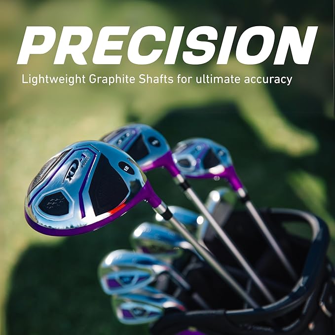 Aspire XD1 Womens Golf Clubs Full Set, Includes Driver, Fairway, Hybrid, 6-PW Irons, Putter, Stand Bag, 3 H/C's, Ultra-Light Graphite Shafts, Golf Clubs Women Right Handed, Comes in 3 Sizes, Purple