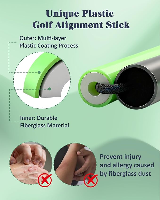 Golf Alignment Sticks, 2 Pack Plastic 49" Collapsible Alignment Stick Golf Practice Rods Aid for Aiming, Putting, Swing Trainer, Posture Corrector with Tube Case, Golf Training Equipment