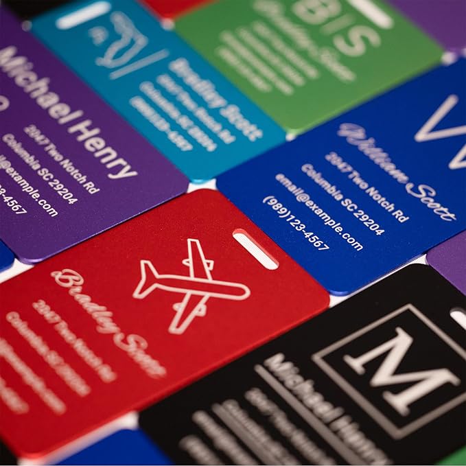 Personalized Luggage Tags for Suitcases Custom Metal Name Tags for Backpacks Bags Travel - Vertical (Lakeblue)