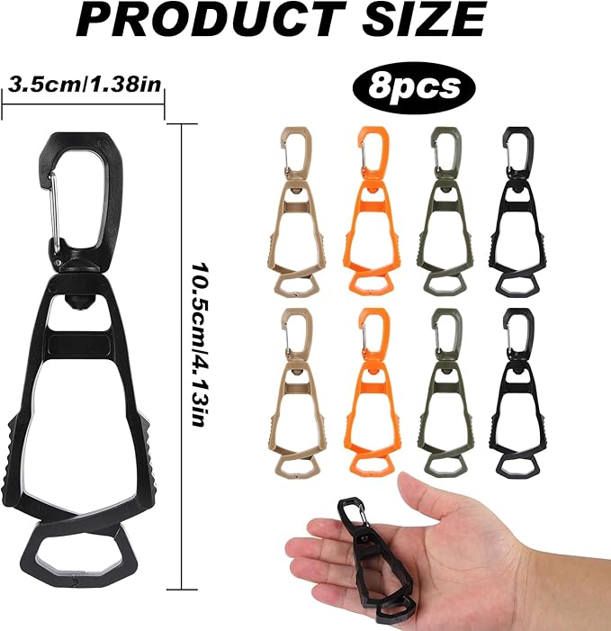 8 Pcs Glove Holder Clip Set, Work Safety Glove Holder Clip, Heavy-Duty Grip, Rotating Connector, Non-Marking Teeth, Lost-Prevention, for Construction, Warehouse, Landscaping, HVAC, Fishing