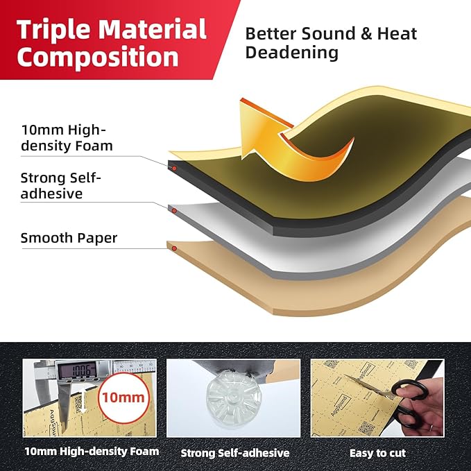 Sound Deadening Mat 394mil(10 mm) 24sqft - Closed Cell Foam Car Sound Deadening Material - Self-Adhesive Hood Insulation Heat Shield Auto Sound Dampening