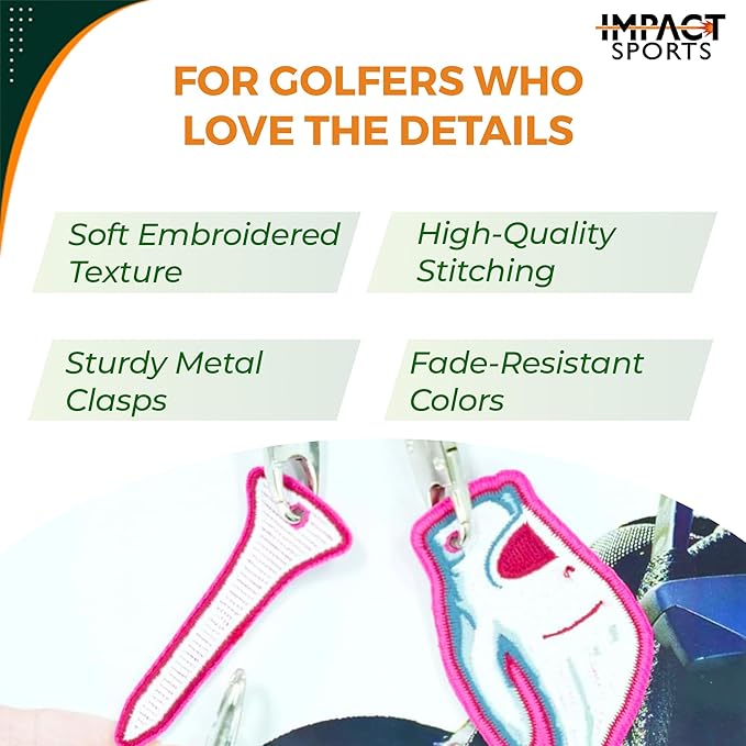 Impact sports Golf Zipper Bag Tags – Set of 4 Fabric Golf-Themed Zipper Pulls – Includes Golf Ball, Glove, Tee, and Phone Tag – Stylish and Functional Golf Bag Accessories