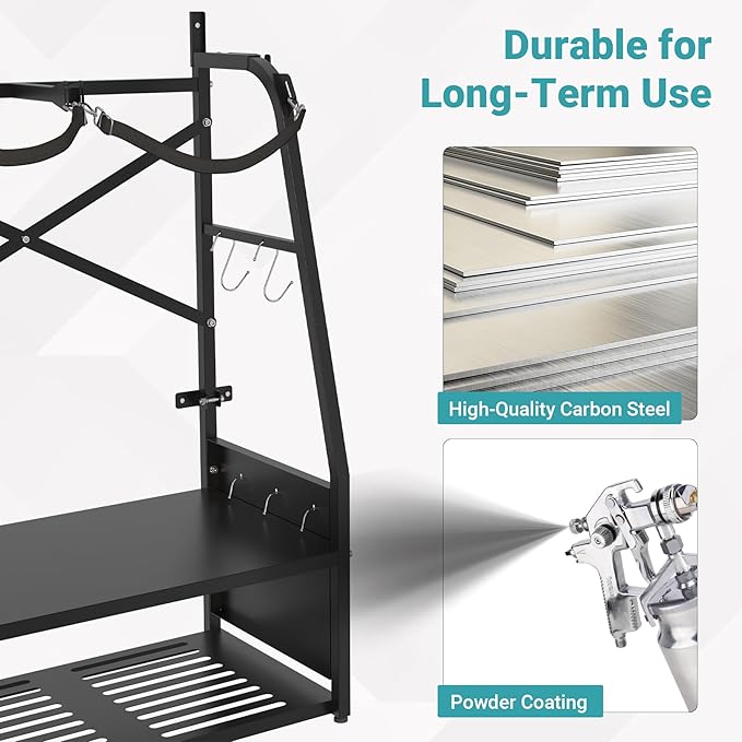 Golf Bag Organizer - Wall Mount & Freestanding - Holds 2 Golf Bags w/ 4 Club Racks, 10 Hooks & Storage Shelf - Golf Bag Stand w/Adjustable Feet for Garage, Store, Club, Shed