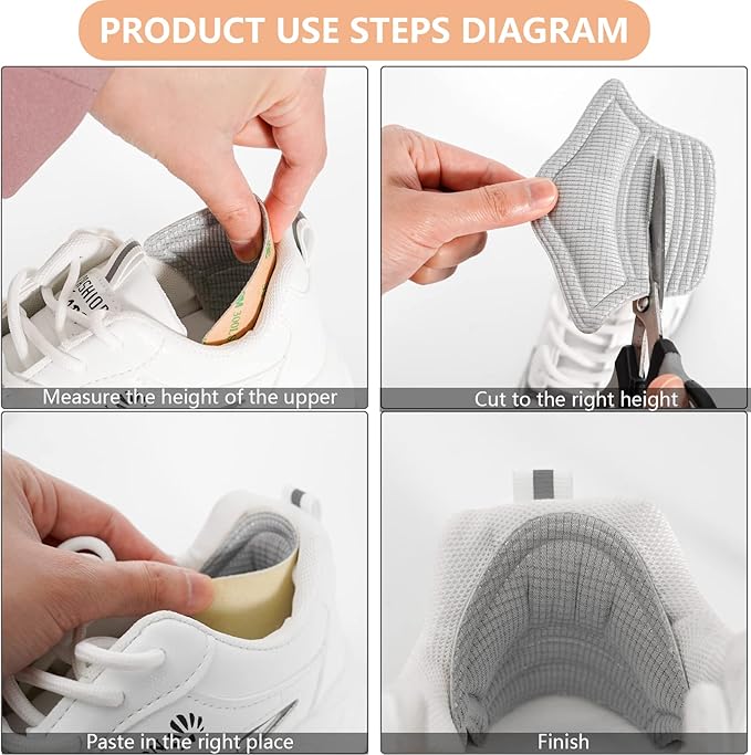 4 Pairs-Heel Guards for Shoes,Back of Heel Cushion Inserts,Loose Shoes Too Big,Reusable Adhesive Heel Guards Liners Protect Improved Women Men Shoe Fit&Comfort (4 Grey)