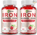 Iron Supplement Gummies for Women, Men & Kids, 65mg Iron & 250mg Vitamin C per Serving - Healthy Blood, Energy & Immune Support Iron Vitamin Gummy with Folate, 2 Pack