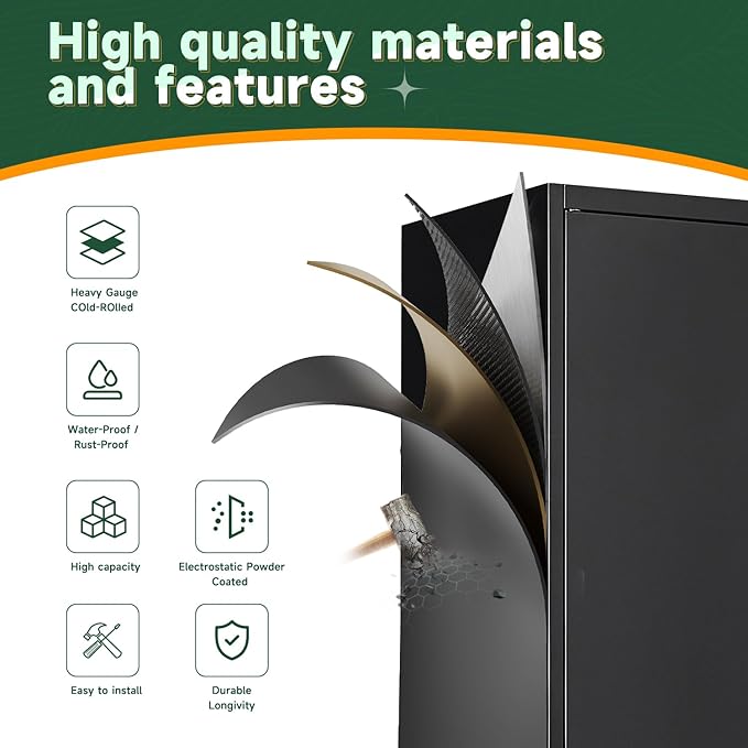 Letaya Metal Black Storage Cabinet with Adjustable Shelves and Lock Door-Metal Pantry Cabinets for Home,Office,Warehouse,Utility Room