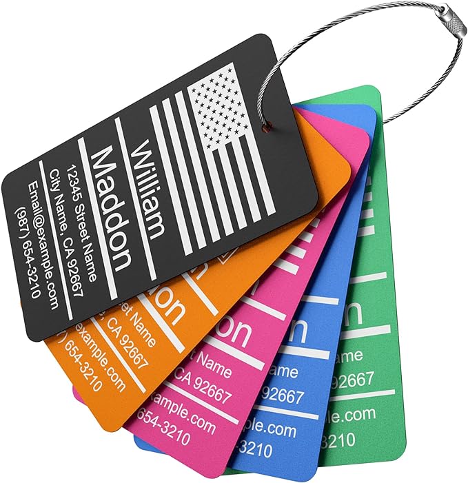 Luggage Tags for Suitcase - Red Personalized Engraved Metal Tag for Cruise Travel - Custom Name Tags Suitable for Bags and Backpacks No Underline (2x3.5 inch)