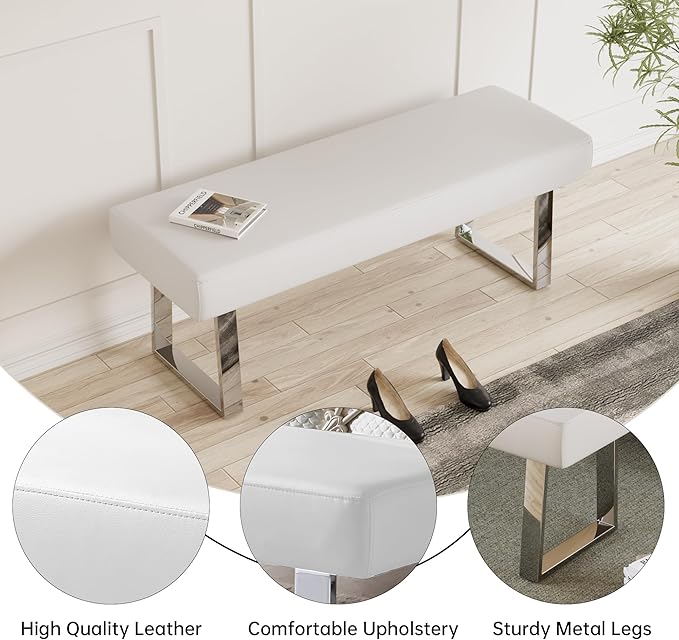 JIEXI Bedroom Bench, Bed end upholstered Bench, Indoor Corner Small Footstool with Metal Legs, for Kitchen entryway Dining Room and Living Room Window