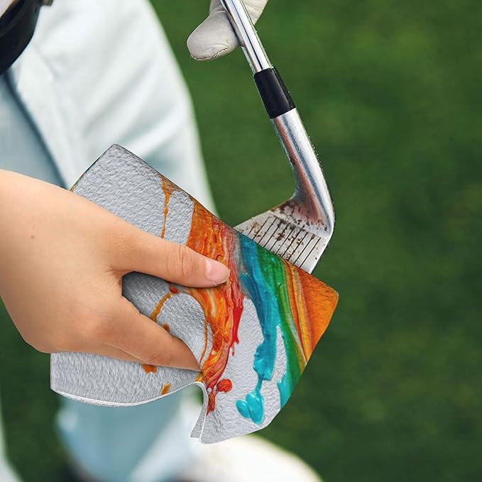 Funny Golf Towel with Carabiner Clip 24"x16" Orange Teal Cool Design Golf Towels for Golf Bags Microfiber Waffle Golf Rag for Disc Balls Clubs Golfs Accessories for Men Women Dad