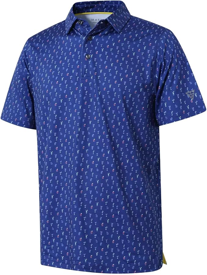 Golf Shirts for Men Dry Fit Short Sleeve Print Performance Moisture Wicking Polo Shirt
