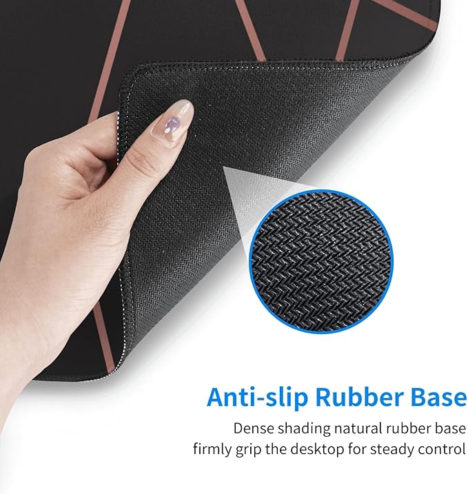 Rose Gold Black Mouse Pad, Geometry Large Big Gaming Mouse Pad Desk Pad, Mousepad with Non-Slip Rubber Base, Extended XXL Mouse Mat for Computer Laptop Office Accessories