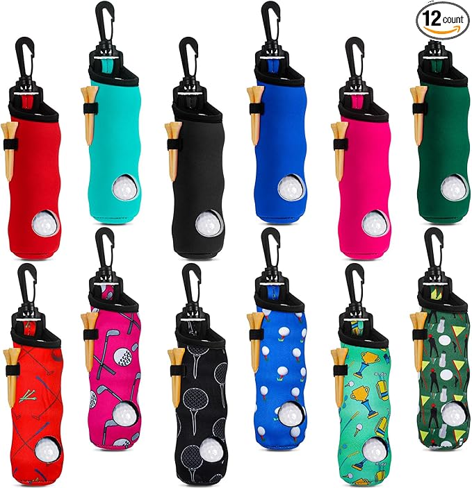 WILLBOND 12 Pcs Golf Ball Tee Holder Neoprene Pouch Golf Ball Carry Bag Multicolor Portable Accessories for Man Woman