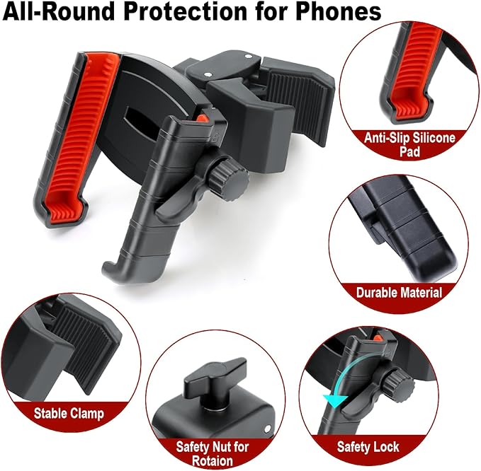 Golf Cart Phone Holder, Cell Phone Holder Mount Compatible with EZGO/Club Car/Yamaha, Universal Compatible with iPhone Galaxy Google Pixel, Golf Cart Accessories Fit for Smart Phones, Red