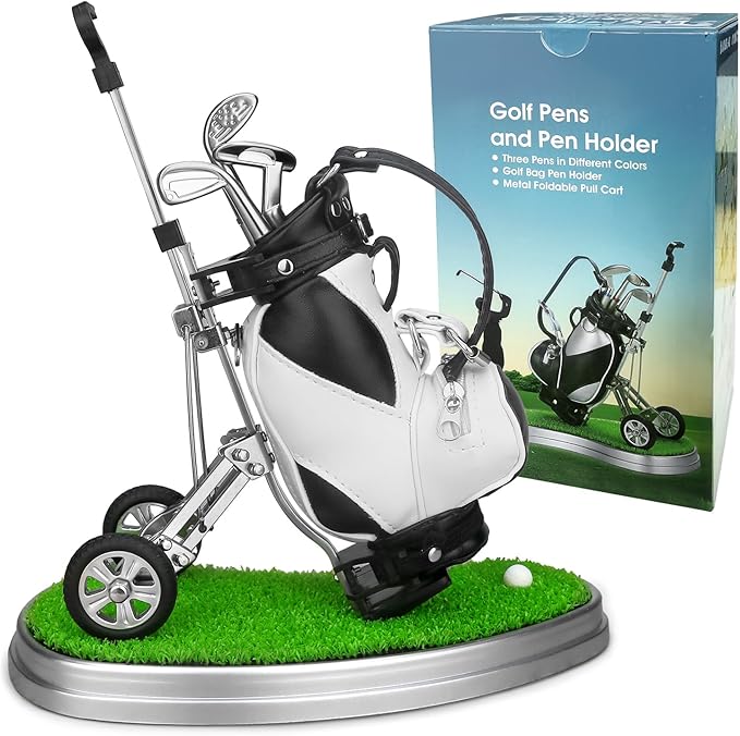 10L0L Golf Pen Holder 3 Club Pens Golf Cart, Mini Office Desk Decor, Funny Gifts for Men, Dad, Boss - Stocking Stuffers for Golfers on Birthday, Christmas, Fathers Day
