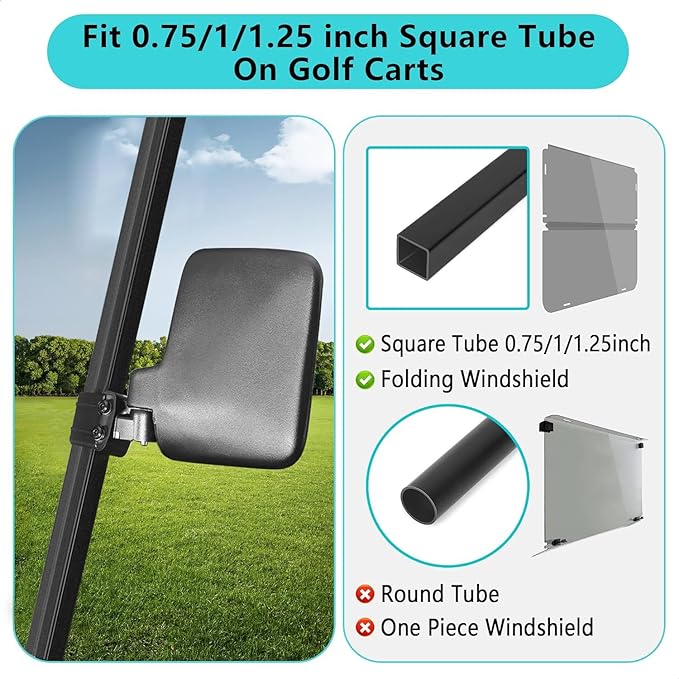 10L0L Golf Cart Mirror No Drilling Side Mirrors Universal for Yamaha, Club Car, EZGO, Folding Side Rear View Mirrors Adjustable 180 Degree HD Glass