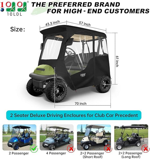 10L0L 2 Passenger Golf Cart Driving Enclosure for Club Car Precedent/Onward/Tempo, 4-Sided Clear Window 600D Rain Cover All Weather Windproof Waterproof