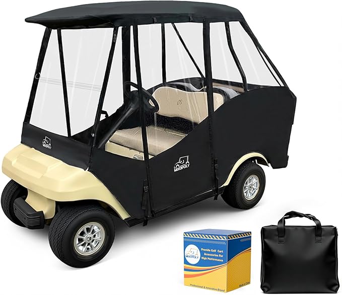 Golf Cart Enclosure Rain Cover 2&4Passenger, EZGO TXT RXV/Club Car Ds&Precedent and Yamaha, 600D Rain Cover Waterproof Windproof Snowproof and All-Weather Protection
