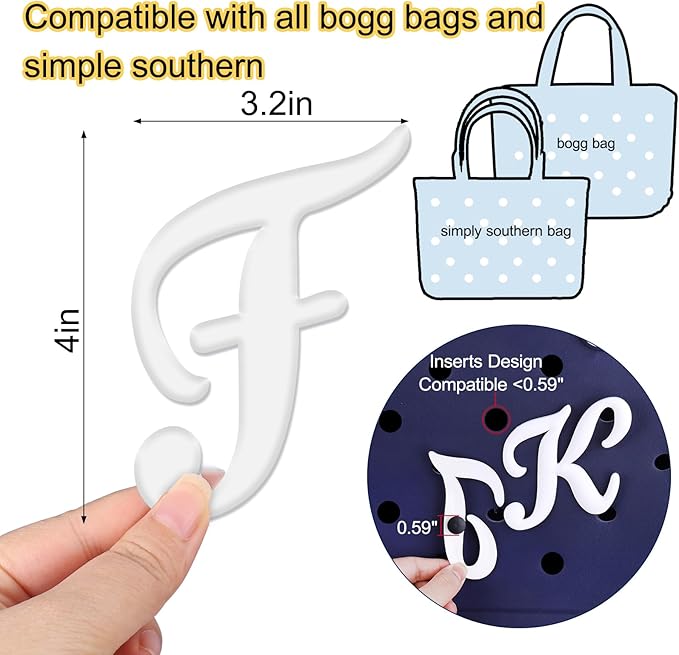 Mity rain Letter Charms for Bogg Bag，Alphabet Lettering Accessories Charms Compatible with Bogg Bag Original All Models, Insert Decorative Letter for Handbag Beach Tote Bag F