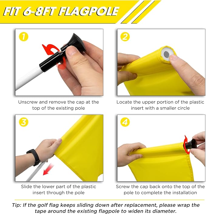 KINGTOP Golf Flag 20x14 Inch - Plain Yellow, 420D Nylon, Tube Inserted - Standard Putting Green Flags for Backyard Practice, Golf Courses, Country Club, 1-Pack