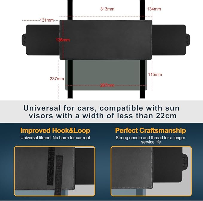 Veharvim Sun Visor Extender for Car with 2 Side Sunshade, Polarized UV400 Visor Extender Attachment for Car Visor with PC Lens,Anti-Glare for Safe Driving