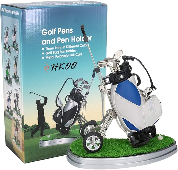 Golf Gift Golf Pens Holder, Golf Bag Holder with 3 Pieces Aluminum Pen Golf Bag Pencil Holder for Men