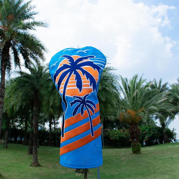 Montela Golf Club Covers Summer Coconut Tree Golf Putter Cover Driver Cover Fariway Wood Headcover Hybrid Covers Mallet Putter Headcover Blade Golf Headcover for Most Brand